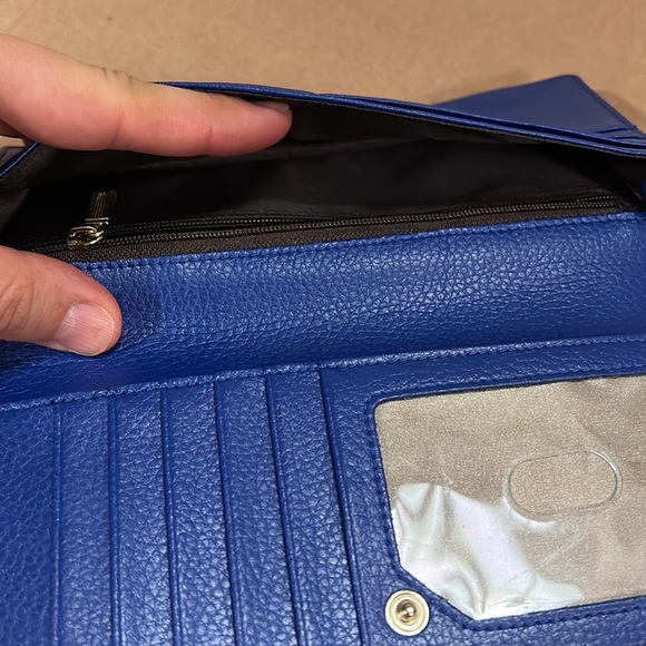 DANTE RFID Ladies Pebbled Leather Wallet Clutch -Blue- like new - Picture 9 of 12
